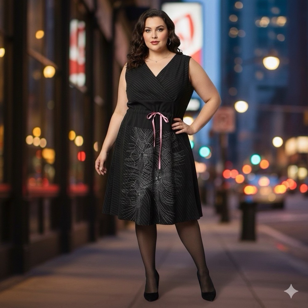 Vintage Torrid Black Pinstripe‎ Dress Plus Size 22 Empire Waist Y2K